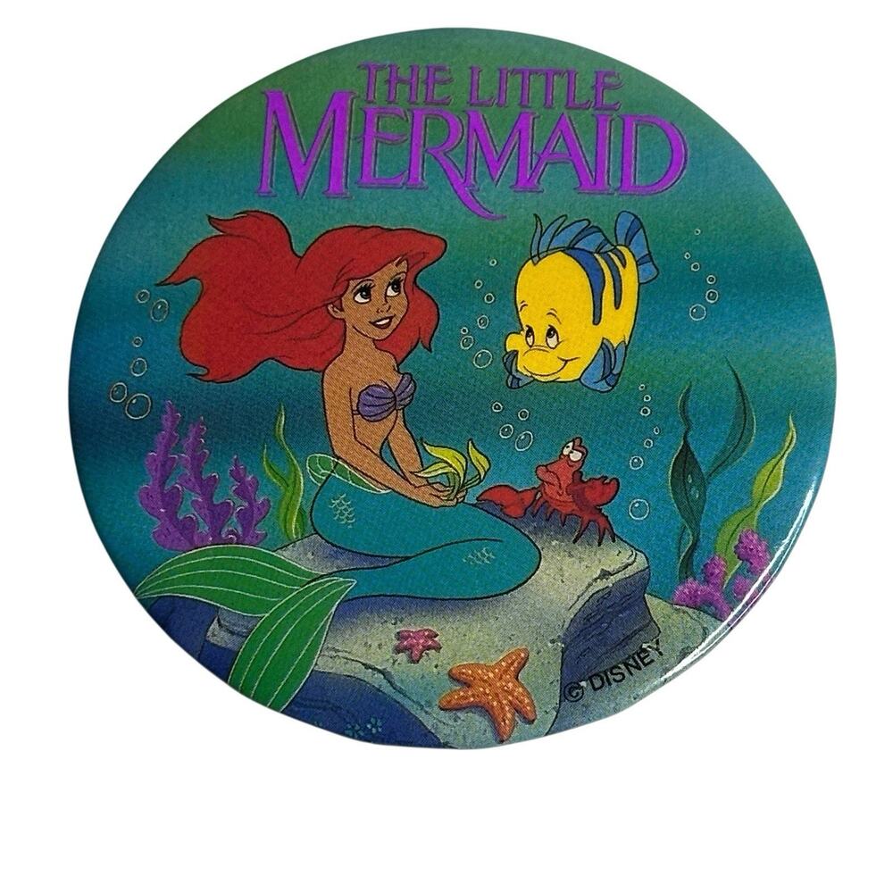 Little Mermaid Sebastian Flounder PinBack Button The Walt Disney Co Vintage